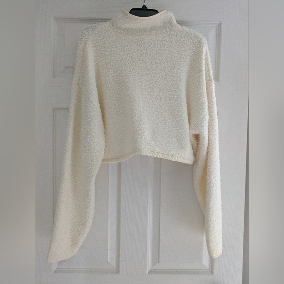 SKIMS Quarter Zip Cozy Knit Crop Pullover Sweater Cream Kim Kardashian West S/M - Picture 2 of 9